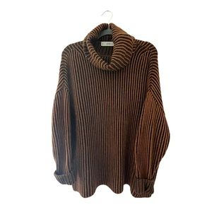 Zara ribbed brown and black oversized cowl neck turtleneck sweater